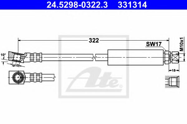 ATE 24.5298-0322.3 Тормозной шланг для SAAB 900 II (Сааб 900 2) ATE 24.5298-0322.3 Тормозной шланг для SAAB 900 II (Сааб 900 2)