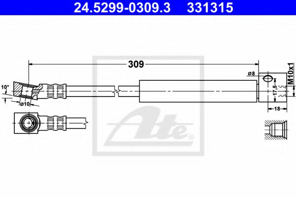 ATE 24.5299-0309.3 Тормозной шланг для OPEL KADETT E COMBO (Опель Кадэтт э комбо)