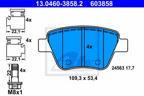 ATE 13.0460-3858.2 Тормозные колодки для SEAT ALTEA (Сеат Алтэа) ATE 13.0460-3858.2 Тормозные колодки для SEAT ALTEA (Сеат Алтэа)