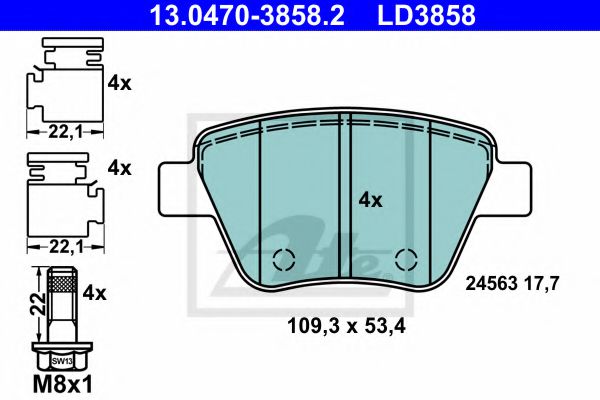 ATE 13.0470-3858.2 Тормозные колодки для SEAT ALTEA (Сеат Алтэа) ATE 13.0470-3858.2 Тормозные колодки для SEAT ALTEA (Сеат Алтэа)