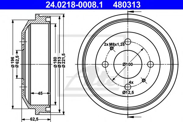 ATE 24.0218-0008.1 Тормозной барабан для HYUNDAI EXCEL II (Хендай Эxcэл 2) ATE 24.0218-0008.1 Тормозной барабан для HYUNDAI EXCEL II (Хендай Эxcэл 2)