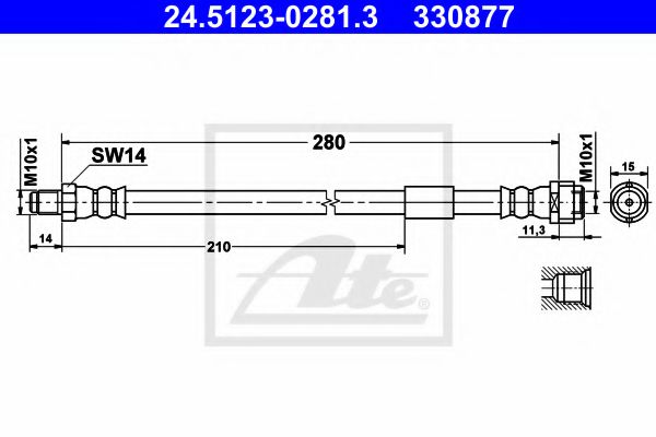 ATE 24.5123-0281.3 Тормозной шланг для MERCEDESBENZ (Мерседес бенц) ATE 24.5123-0281.3 Тормозной шланг для MERCEDESBENZ (Мерседес бенц)