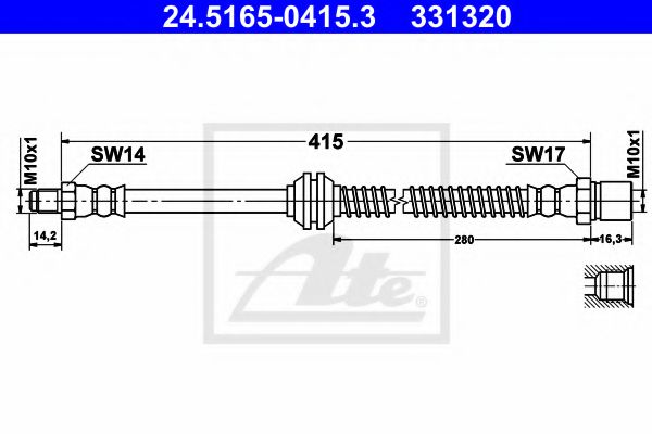 ATE 24.5165-0415.3 Тормозной шланг для PORSCHE 968 (Порше 968) ATE 24.5165-0415.3 Тормозной шланг для PORSCHE 968 (Порше 968)