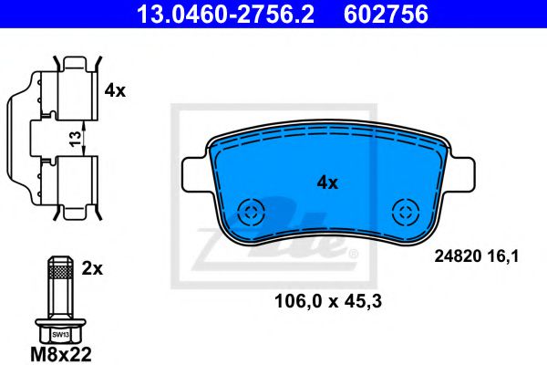 ATE 13.0460-2756.2 Тормозные колодки для RENAULT GRAN III (Рено Гран 3) ATE 13.0460-2756.2 Тормозные колодки для RENAULT GRAN III (Рено Гран 3)