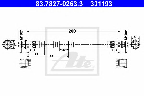 ATE 83.7827-0263.3 Тормозной шланг для FORD (Форд) ATE 83.7827-0263.3 Тормозной шланг для FORD (Форд)