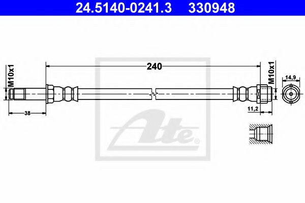 ATE 24.5140-0241.3 Тормозной шланг для VOLKSWAGEN T5 MULTIVAN (Фольксваген T5 мультиван) ATE 24.5140-0241.3 Тормозной шланг для VOLKSWAGEN T5 MULTIVAN (Фольксваген T5 мультиван)