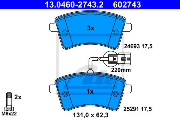 ATE 13.0460-2743.2 Тормозные колодки для RENAULT KANGOO / GRAND KANGOO (Рено Кангу / гранд кангу) ATE 13.0460-2743.2 Тормозные колодки для RENAULT KANGOO / GRAND KANGOO (Рено Кангу / гранд кангу)