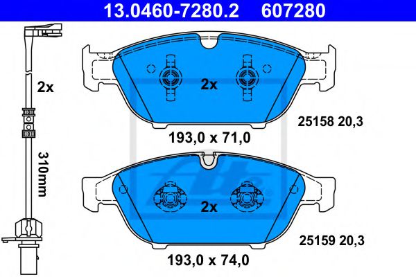 ATE 13.0460-7280.2 Тормозные колодки для AUDI A7 (Ауди А7) ATE 13.0460-7280.2 Тормозные колодки для AUDI A7 (Ауди А7)