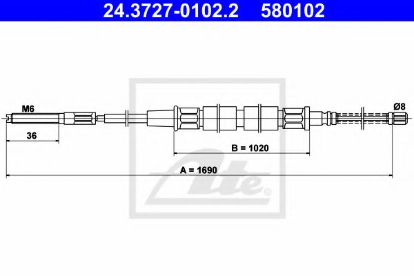 ATE 24.3727-0102.2 Трос, стояночная тормозная система для VOLKSWAGEN CARIBE I (Фольксваген Cарибэ и) ATE 24.3727-0102.2 Трос, стояночная тормозная система для VOLKSWAGEN CARIBE I (Фольксваген Cарибэ и)