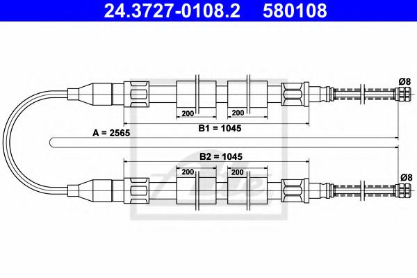 ATE 24.3727-0108.2 Трос, стояночная тормозная система для VOLKSWAGEN CORSAR (Фольксваген Cорсар) ATE 24.3727-0108.2 Трос, стояночная тормозная система для VOLKSWAGEN CORSAR (Фольксваген Cорсар)