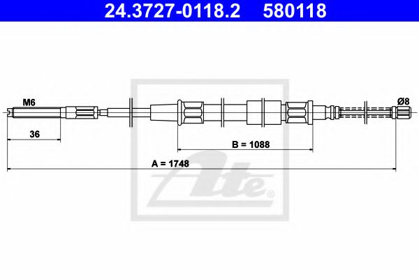 ATE 24.3727-0118.2 Трос, стояночная тормозная система для VOLKSWAGEN JETTA II (Фольксваген Жэтта 2) ATE 24.3727-0118.2 Трос, стояночная тормозная система для VOLKSWAGEN JETTA II (Фольксваген Жэтта 2)