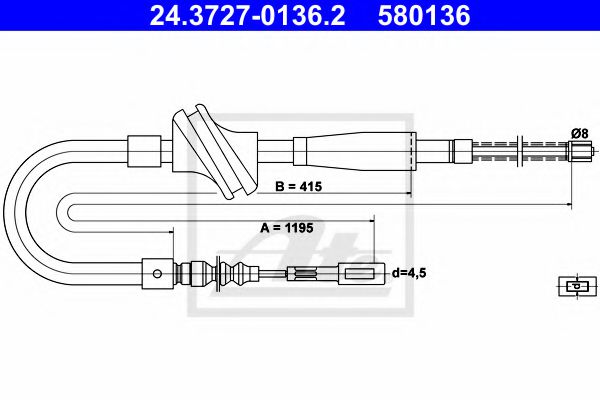 ATE 24.3727-0136.2 Трос, стояночная тормозная система для AUDI 80 (Ауди 80) ATE 24.3727-0136.2 Трос, стояночная тормозная система для AUDI 80 (Ауди 80)