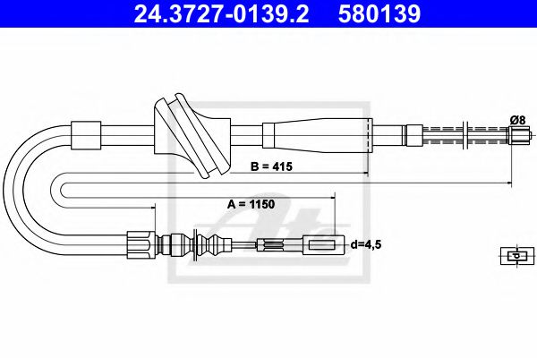 ATE 24.3727-0139.2 Трос, стояночная тормозная система для AUDI 80 (Ауди 80) ATE 24.3727-0139.2 Трос, стояночная тормозная система для AUDI 80 (Ауди 80)