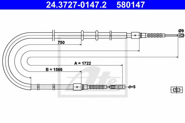 ATE 24.3727-0147.2 Трос, стояночная тормозная система для AUDI 90 (Ауди 90) ATE 24.3727-0147.2 Трос, стояночная тормозная система для AUDI 90 (Ауди 90)