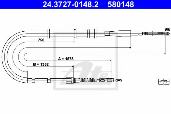 ATE 24.3727-0148.2 Трос, стояночная тормозная система для AUDI 90 (Ауди 90) ATE 24.3727-0148.2 Трос, стояночная тормозная система для AUDI 90 (Ауди 90)