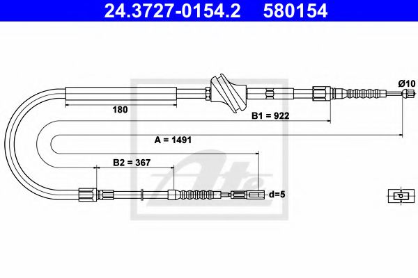 ATE 24.3727-0154.2 Трос, стояночная тормозная система для AUDI A6 (Ауди А6) ATE 24.3727-0154.2 Трос, стояночная тормозная система для AUDI A6 (Ауди А6)
