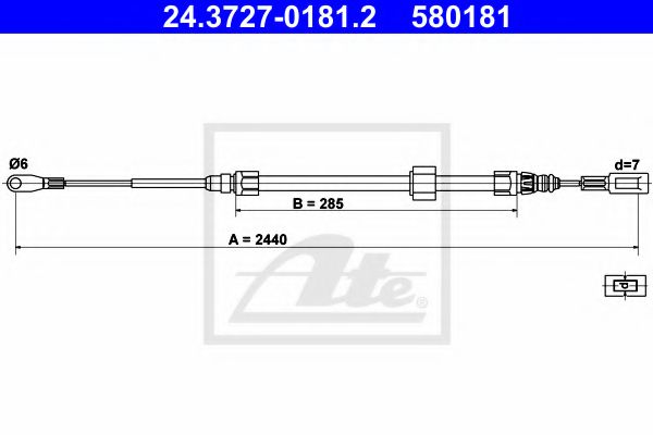 ATE 24.3727-0181.2 Трос, стояночная тормозная система для MERCEDESBENZ (Мерседес бенц)