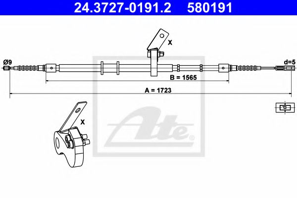 ATE 24.3727-0191.2 Трос, стояночная тормозная система для AUDI 90 (Ауди 90) ATE 24.3727-0191.2 Трос, стояночная тормозная система для AUDI 90 (Ауди 90)