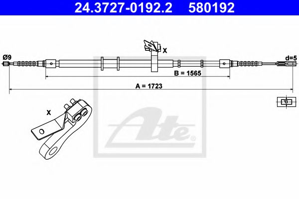 ATE 24.3727-0192.2 Трос, стояночная тормозная система для AUDI 90 (Ауди 90) ATE 24.3727-0192.2 Трос, стояночная тормозная система для AUDI 90 (Ауди 90)