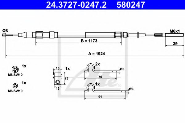 ATE 24.3727-0247.2 Трос, стояночная тормозная система для BMW (Бмв) ATE 24.3727-0247.2 Трос, стояночная тормозная система для BMW (Бмв)