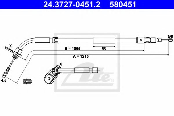 ATE 24.3727-0451.2 Трос, стояночная тормозная система для MERCEDES-BENZ B-CLASS (Мэрcэдэс-бэнз Б класс) ATE 24.3727-0451.2 Трос, стояночная тормозная система для MERCEDES-BENZ B-CLASS (Мэрcэдэс-бэнз Б класс)