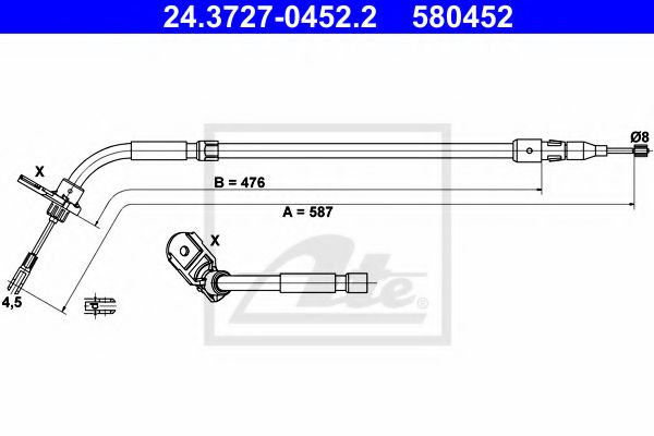 ATE 24.3727-0452.2 Трос, стояночная тормозная система для MERCEDES-BENZ B-CLASS (Мэрcэдэс-бэнз Б класс) ATE 24.3727-0452.2 Трос, стояночная тормозная система для MERCEDES-BENZ B-CLASS (Мэрcэдэс-бэнз Б класс)