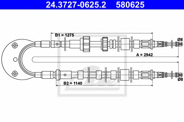ATE 24.3727-0625.2 Трос, стояночная тормозная система для FORD ORION II (Форд Орион 2) ATE 24.3727-0625.2 Трос, стояночная тормозная система для FORD ORION II (Форд Орион 2)