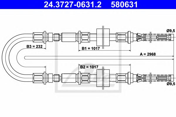 ATE 24.3727-0631.2 Трос, стояночная тормозная система для FORD TRANSIT (Форд Трансит) ATE 24.3727-0631.2 Трос, стояночная тормозная система для FORD TRANSIT (Форд Трансит)
