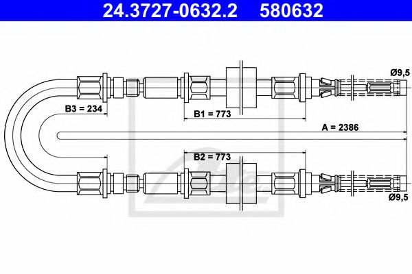 ATE 24.3727-0632.2 Трос, стояночная тормозная система для FORD TRANSIT (Форд Трансит) ATE 24.3727-0632.2 Трос, стояночная тормозная система для FORD TRANSIT (Форд Трансит)