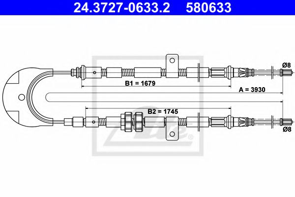 ATE 24.3727-0633.2 Трос, стояночная тормозная система для FORD FIESTA (Форд Фиэста) ATE 24.3727-0633.2 Трос, стояночная тормозная система для FORD FIESTA (Форд Фиэста)