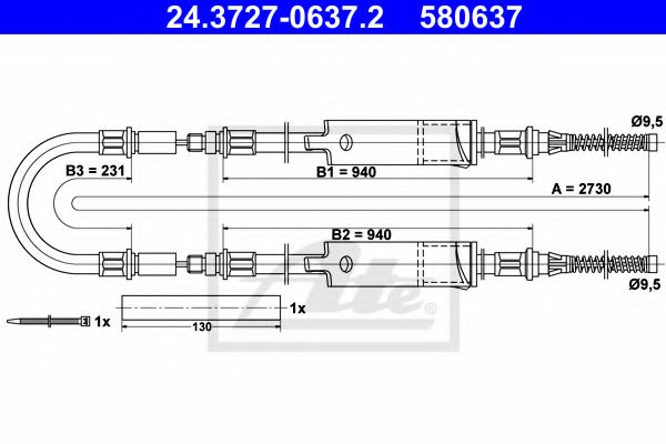 ATE 24.3727-0637.2 Трос, стояночная тормозная система для FORD TRANSIT (Форд Трансит) ATE 24.3727-0637.2 Трос, стояночная тормозная система для FORD TRANSIT (Форд Трансит)