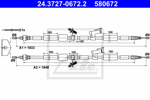 ATE 24.3727-0672.2 Трос, стояночная тормозная система для FORD KUGA I (Форд Куга 1) ATE 24.3727-0672.2 Трос, стояночная тормозная система для FORD KUGA I (Форд Куга 1)