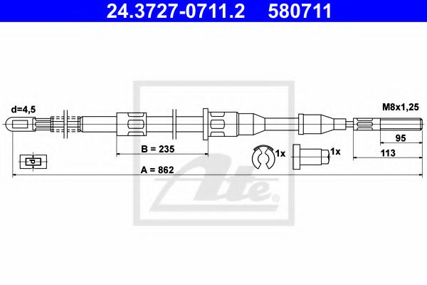 ATE 24.3727-0711.2 Трос, стояночная тормозная система для OPEL ASCONA C (Опель Асcона c) ATE 24.3727-0711.2 Трос, стояночная тормозная система для OPEL ASCONA C (Опель Асcона c)