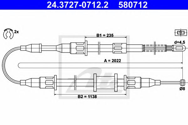 ATE 24.3727-0712.2 Трос, стояночная тормозная система для OPEL ASCONA C (Опель Асcона c) ATE 24.3727-0712.2 Трос, стояночная тормозная система для OPEL ASCONA C (Опель Асcона c)