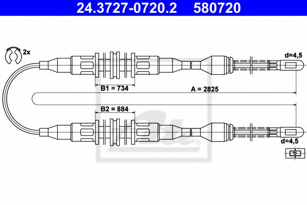 ATE 24.3727-0720.2 Трос, стояночная тормозная система для OPEL (Опель) ATE 24.3727-0720.2 Трос, стояночная тормозная система для OPEL (Опель)