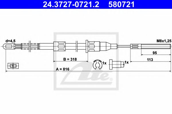 ATE 24.3727-0721.2 Трос, стояночная тормозная система для OPEL CORSA A (Опель Cорса а) ATE 24.3727-0721.2 Трос, стояночная тормозная система для OPEL CORSA A (Опель Cорса а)