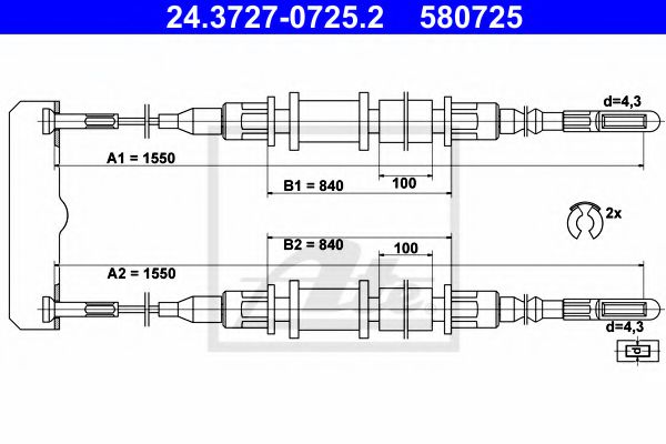 ATE 24.3727-0725.2 Трос, стояночная тормозная система для OPEL OMEGA A (Опель Омэга а) ATE 24.3727-0725.2 Трос, стояночная тормозная система для OPEL OMEGA A (Опель Омэга а)