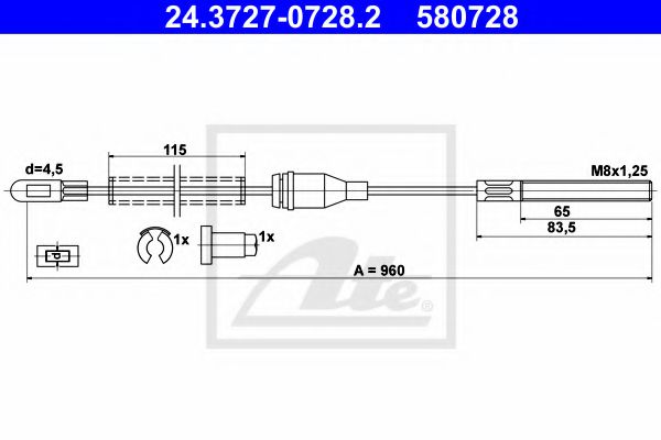 ATE 24.3727-0728.2 Трос, стояночная тормозная система для OPEL CORSA A (Опель Cорса а) ATE 24.3727-0728.2 Трос, стояночная тормозная система для OPEL CORSA A (Опель Cорса а)