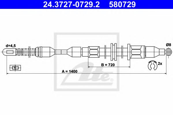 ATE 24.3727-0729.2 Трос, стояночная тормозная система для OPEL CORSA A (Опель Cорса а) ATE 24.3727-0729.2 Трос, стояночная тормозная система для OPEL CORSA A (Опель Cорса а)