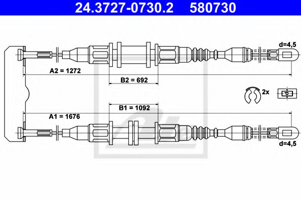 ATE 24.3727-0730.2 Трос, стояночная тормозная система для OPEL (Опель) ATE 24.3727-0730.2 Трос, стояночная тормозная система для OPEL (Опель)