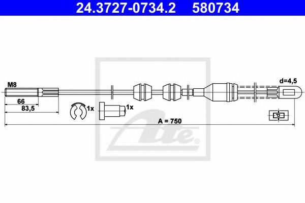 ATE 24.3727-0734.2 Трос, стояночная тормозная система для OPEL ASCONA C (Опель Асcона c) ATE 24.3727-0734.2 Трос, стояночная тормозная система для OPEL ASCONA C (Опель Асcона c)