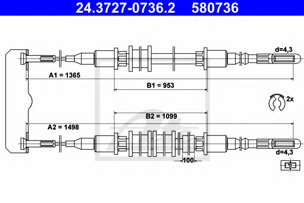 ATE 24.3727-0736.2 Трос, стояночная тормозная система для OPEL (Опель)