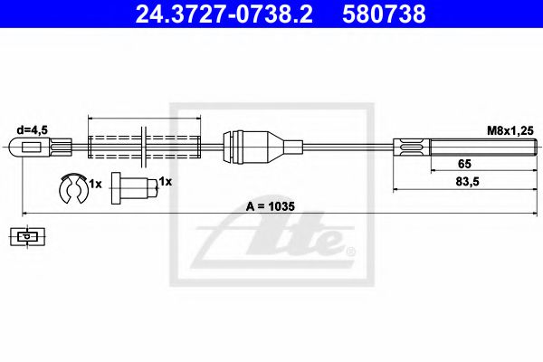 ATE 24.3727-0738.2 Трос, стояночная тормозная система для OPEL CORSA A (Опель Cорса а) ATE 24.3727-0738.2 Трос, стояночная тормозная система для OPEL CORSA A (Опель Cорса а)