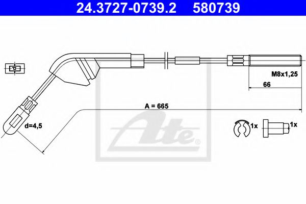 ATE 24.3727-0739.2 Трос, стояночная тормозная система для OPEL (Опель)