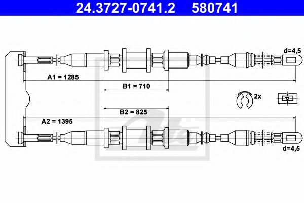 ATE 24.3727-0741.2 Трос, стояночная тормозная система для OPEL (Опель) ATE 24.3727-0741.2 Трос, стояночная тормозная система для OPEL (Опель)