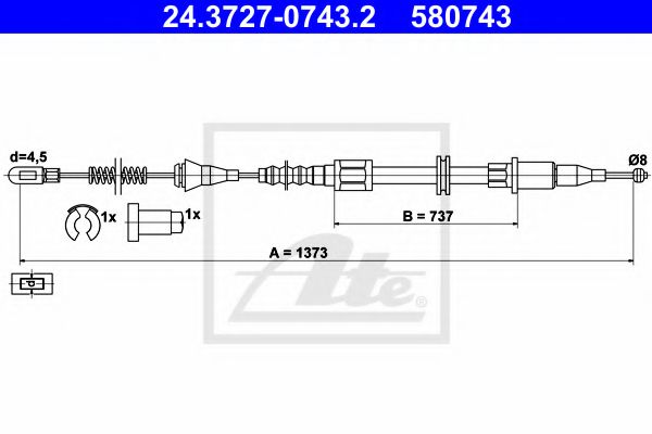 ATE 24.3727-0743.2 Трос, стояночная тормозная система для OPEL CORSA B (Опель Корса б) ATE 24.3727-0743.2 Трос, стояночная тормозная система для OPEL CORSA B (Опель Корса б)