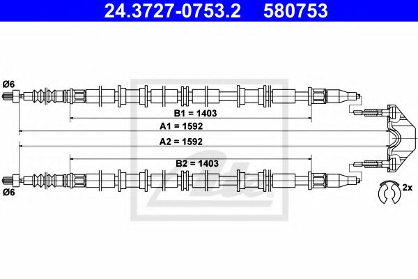 ATE 24.3727-0753.2 Трос, стояночная тормозная система для OPEL (Опель) ATE 24.3727-0753.2 Трос, стояночная тормозная система для OPEL (Опель)