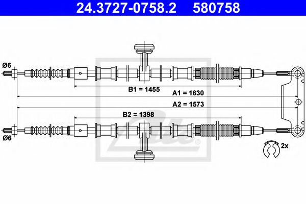 ATE 24.3727-0758.2 Трос, стояночная тормозная система для OPEL (Опель) ATE 24.3727-0758.2 Трос, стояночная тормозная система для OPEL (Опель)