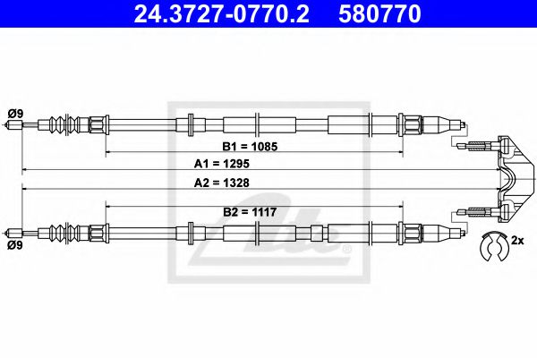ATE 24.3727-0770.2 Трос, стояночная тормозная система для OPEL ASTRA H (Опель Астра н) ATE 24.3727-0770.2 Трос, стояночная тормозная система для OPEL ASTRA H (Опель Астра н)