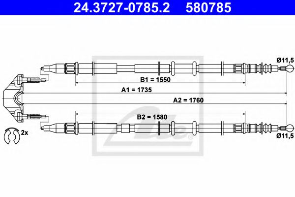 ATE 24.3727-0785.2 Трос, стояночная тормозная система для OPEL ASTRA H (Опель Астра н) ATE 24.3727-0785.2 Трос, стояночная тормозная система для OPEL ASTRA H (Опель Астра н)